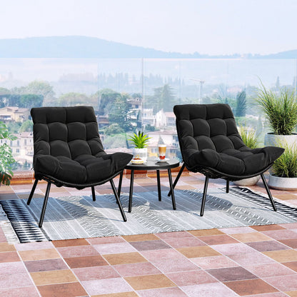3 Pieces PE Rattan Conversation Set with Cushioned Papasan Chairs-Black