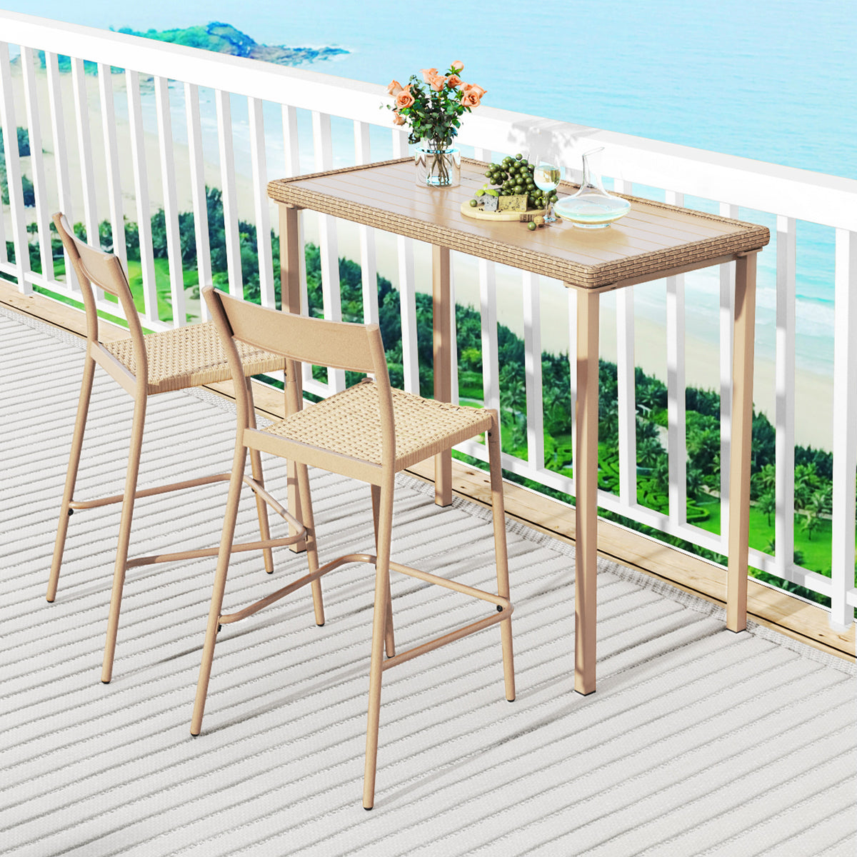 3-Piece Patio Bar Set with Table and 2 Armless Chairs