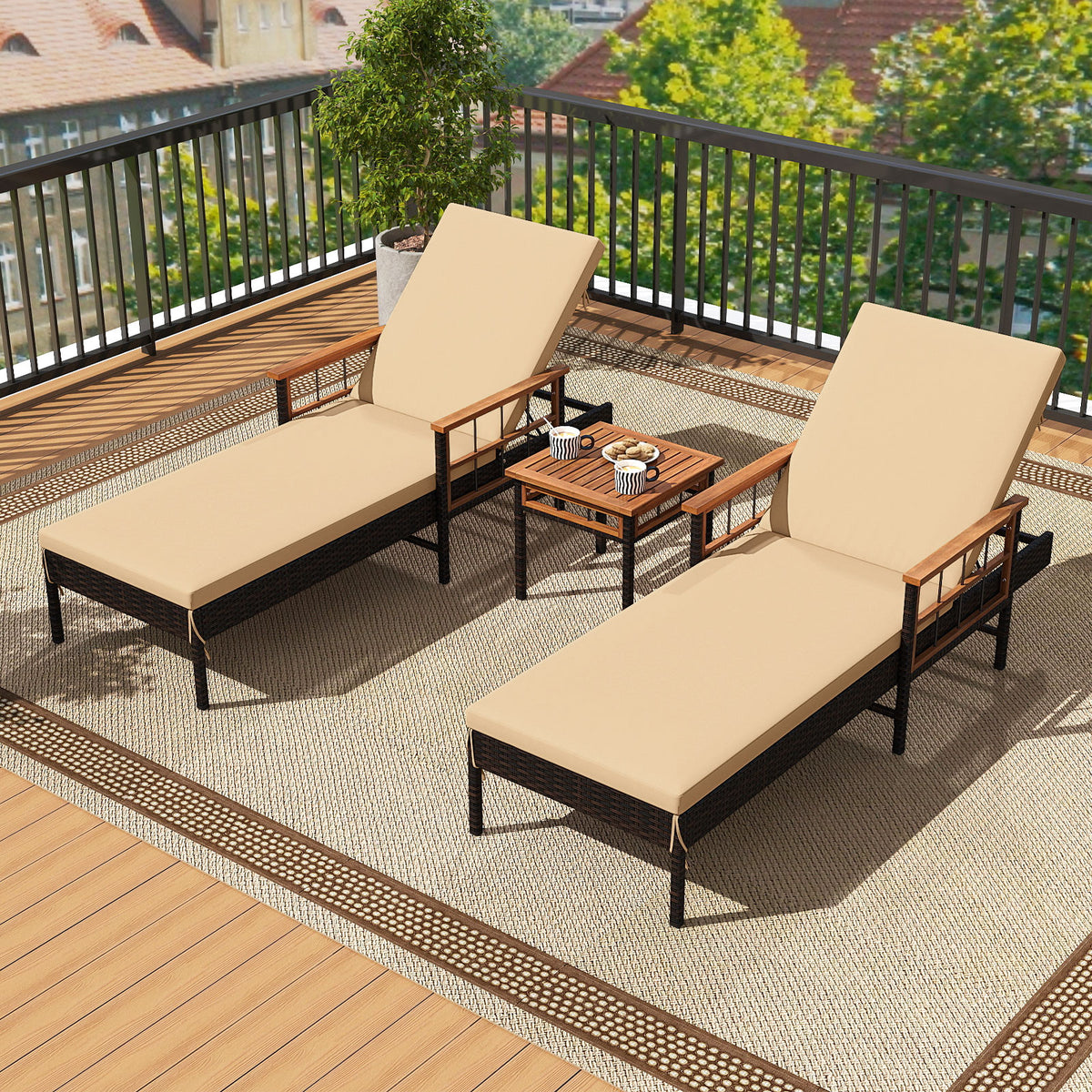 3-Piece Patio Chaise Lounge Set with Adjustable Backrests
