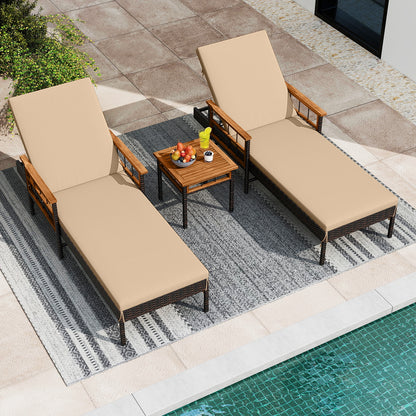 3-Piece Patio Chaise Lounge Set with Adjustable Backrests