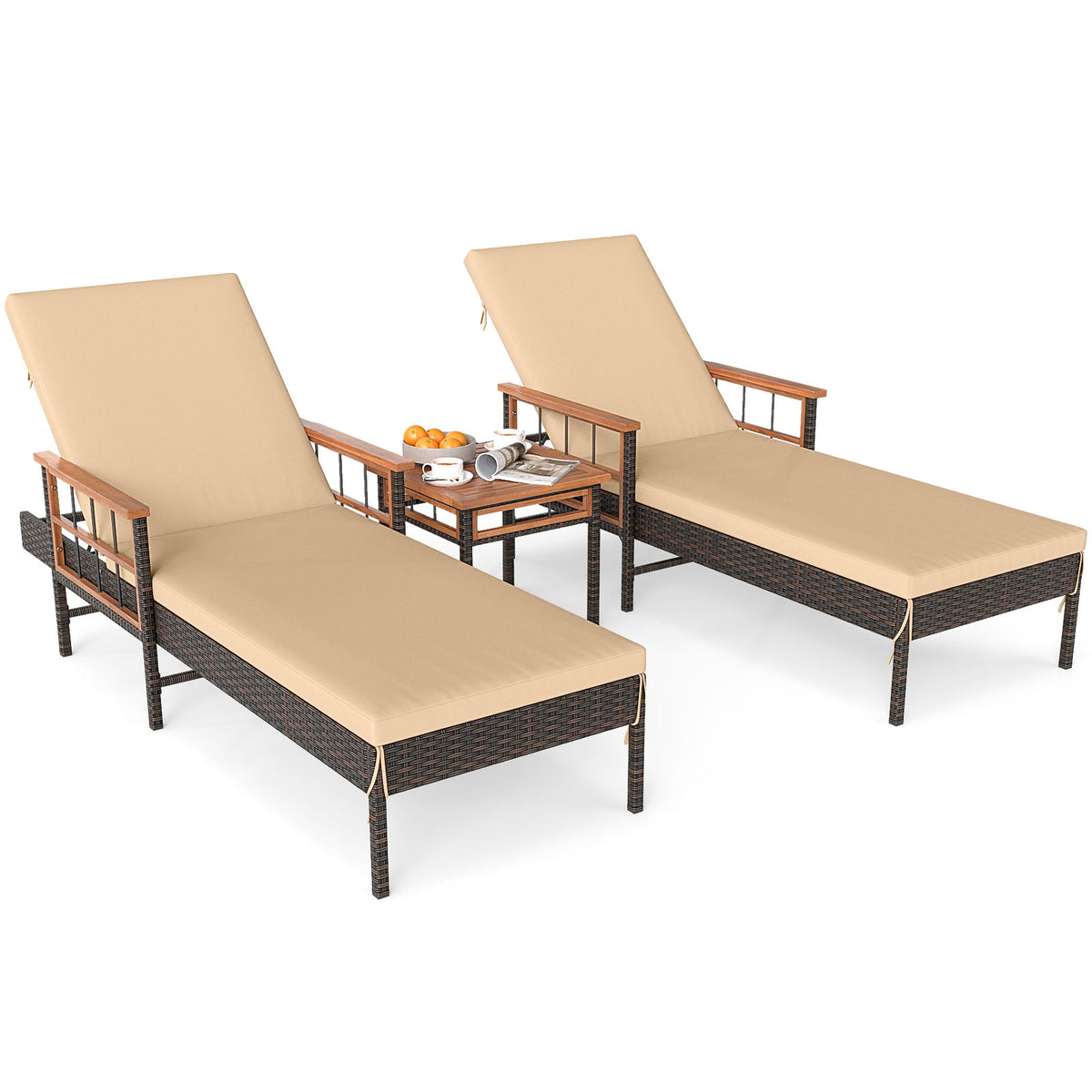 3-Piece Patio Chaise Lounge Set with Adjustable Backrests