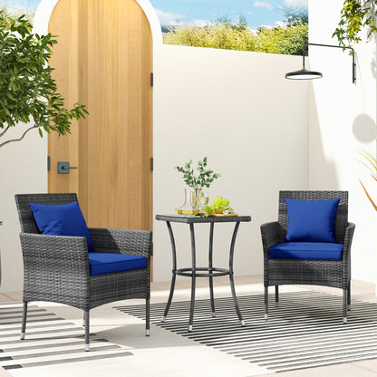 3-Piece Patio Conversation Set with Cushioned Chairs & Glass Table
