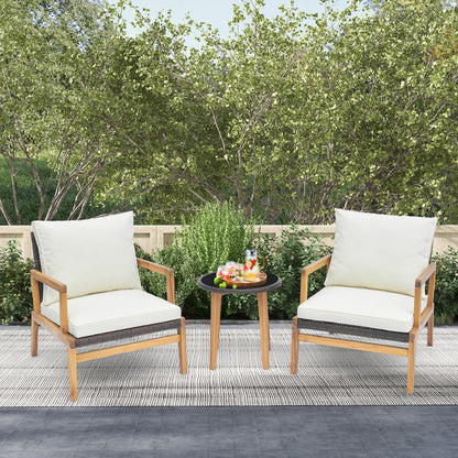 Patio Conversation Set 3-Piece with Cushioned Chairs & Glass Table
