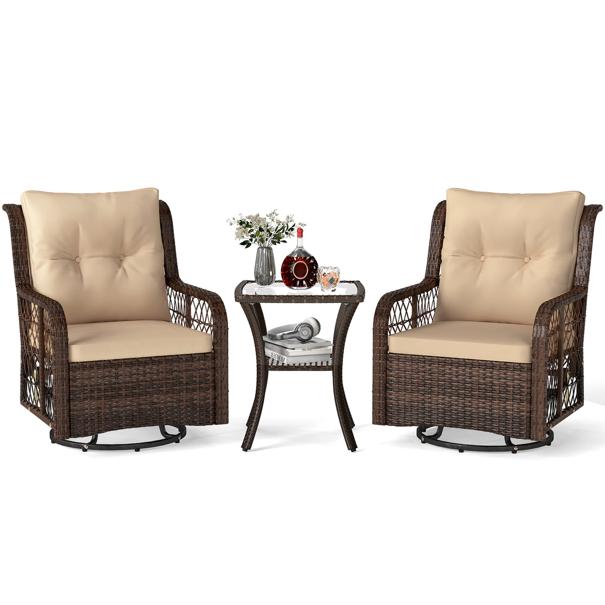 3-Piece Patio Conversation Set with Swivel Glider Chairs