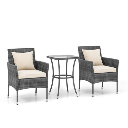 3-Piece Patio Conversation Set with Cushioned Chairs & Glass Table