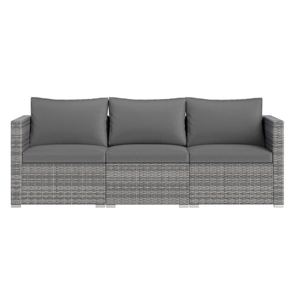 3 Pieces Patio Sectional Sofa Set PE Rattan Modular Couch Furniture Set with Soft Cushions