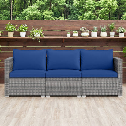 3 Pieces Patio Sectional Sofa Set PE Rattan Modular Couch Furniture Set with Soft Cushions
