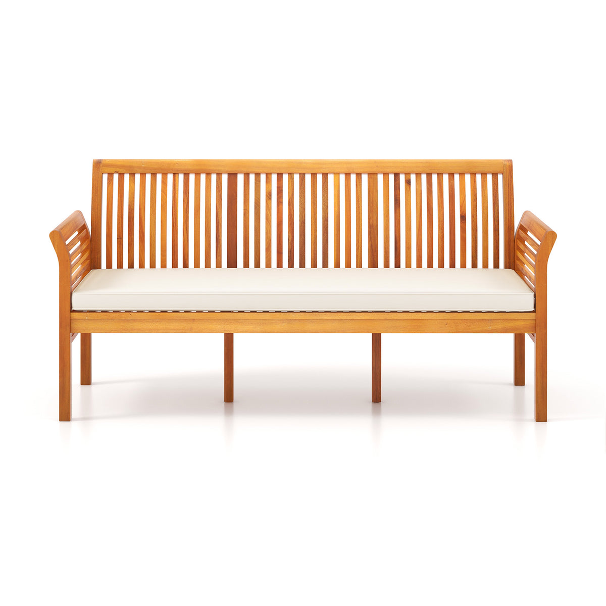 3-Seat Acacia Wood Patio Bench with Cushions - 62.5 Inches