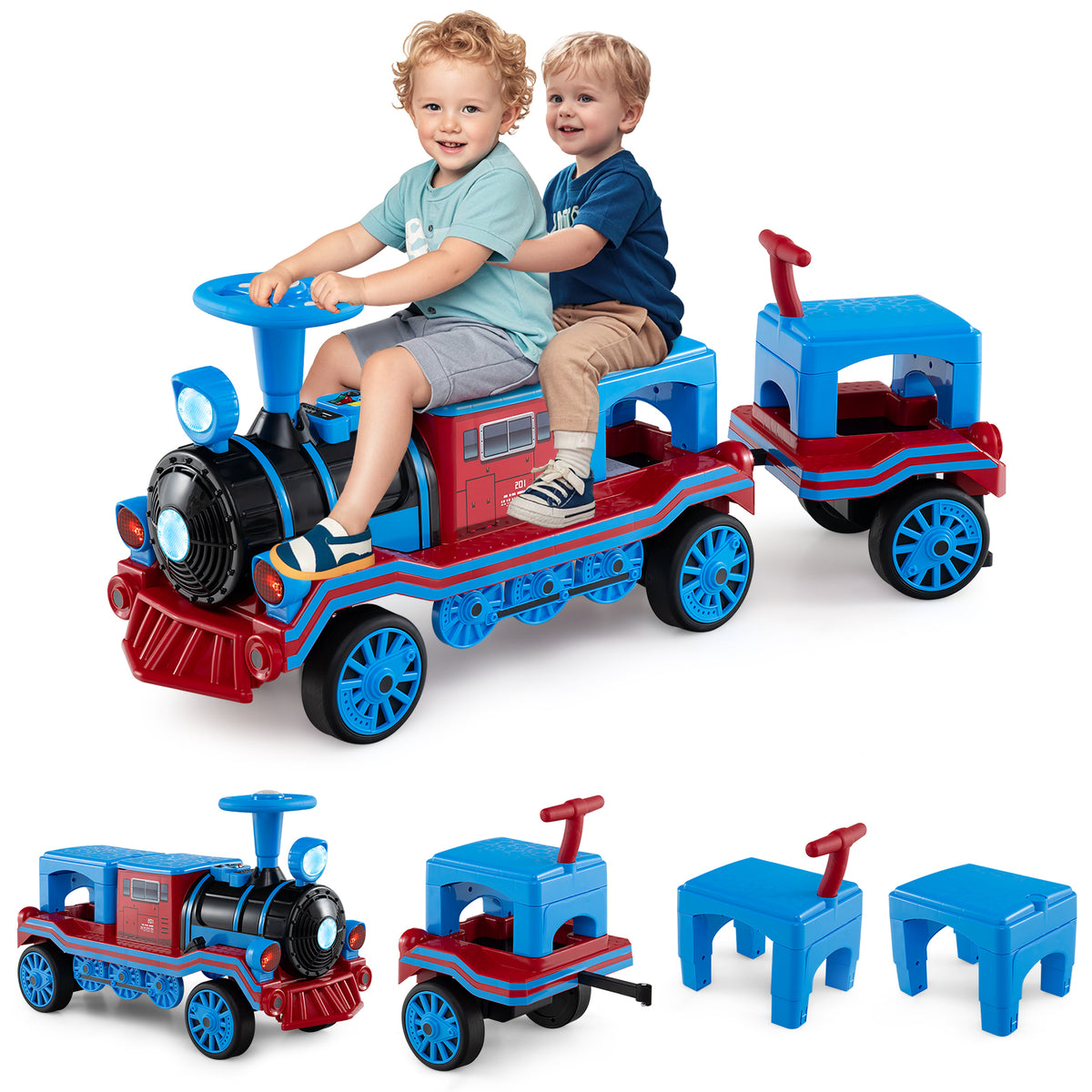 3-Seater Trackless Ride-On Train 12V with Removable Chairs