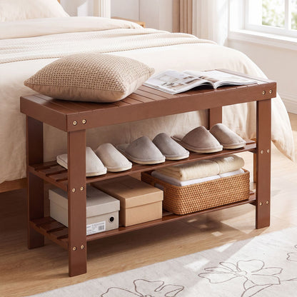 3-Tier Bamboo Shoe Rack Bench for Entryway-Brown