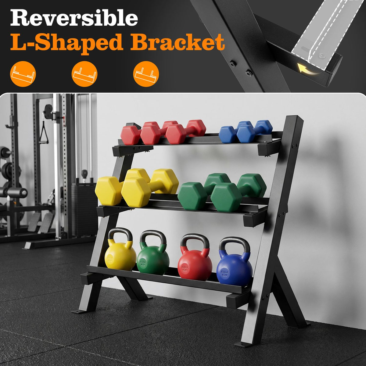 3-Tier Dumbbell Rack with Adjustable Bracket Spacing for Gym-Black