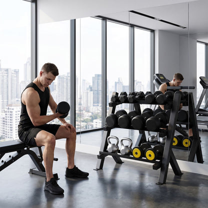 3-Tier Dumbbell Rack with Adjustable Bracket Spacing for Gym-Black
