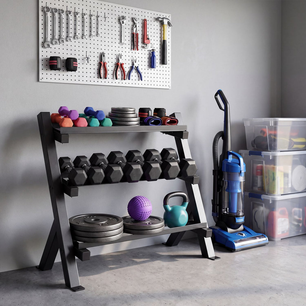 3-Tier Dumbbell Rack with Adjustable Bracket Spacing for Gym-Black