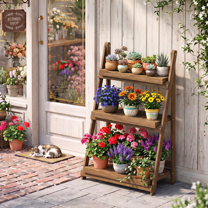 3-Tier Foldable Plant Stand with Slatted Shelves