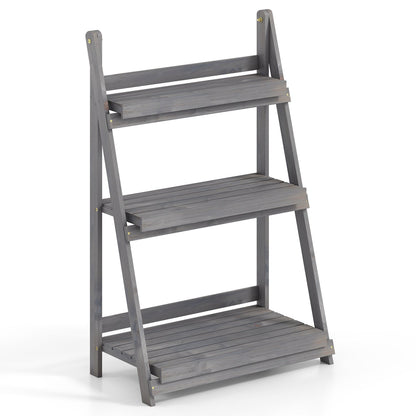 3-Tier Foldable Plant Stand with Slatted Shelves