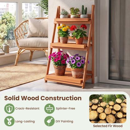 3-Tier Foldable Plant Stand with Slatted Shelves