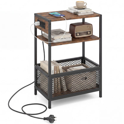 Industrial Side Table with Built-In Charging Station