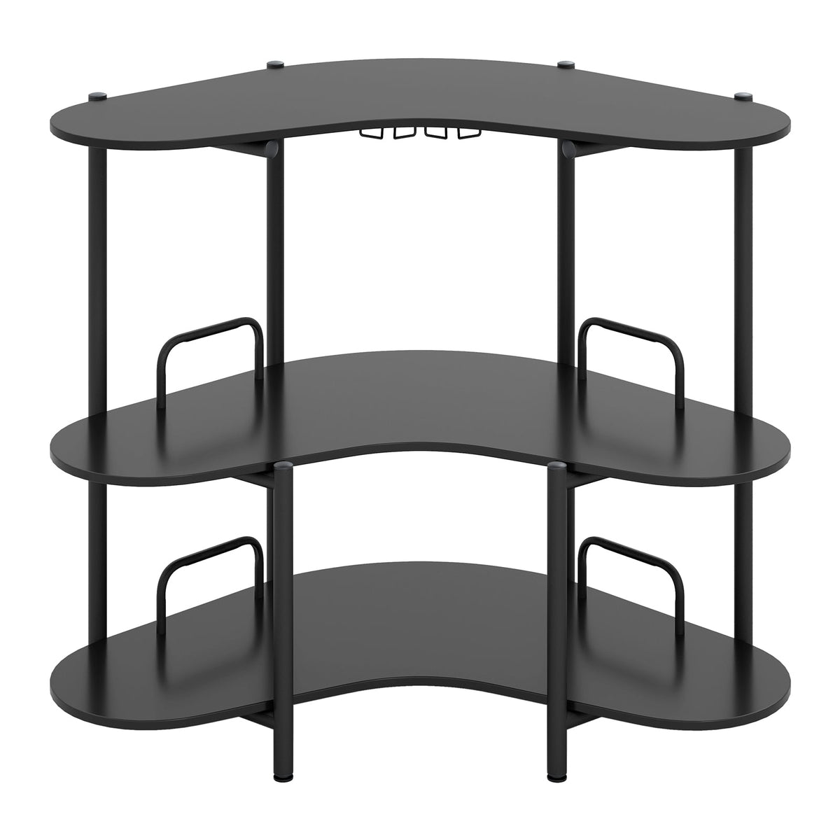 3-Tier Liquor Bar Table with Stemware Racks and Storage Shelves