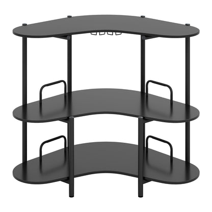 3-Tier Liquor Bar Table with Stemware Racks and Storage Shelves