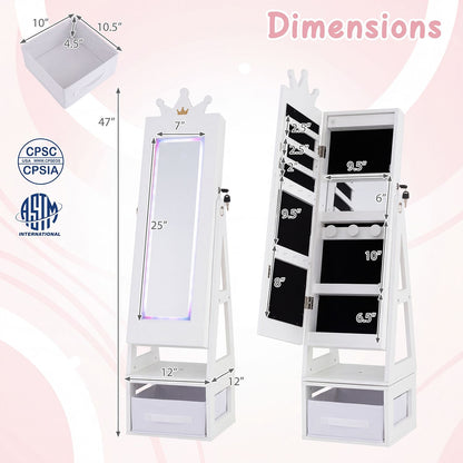 3-in-1 Kids Jewelry Cabinet with Lighted Full Length Mirror and Internal Mirror