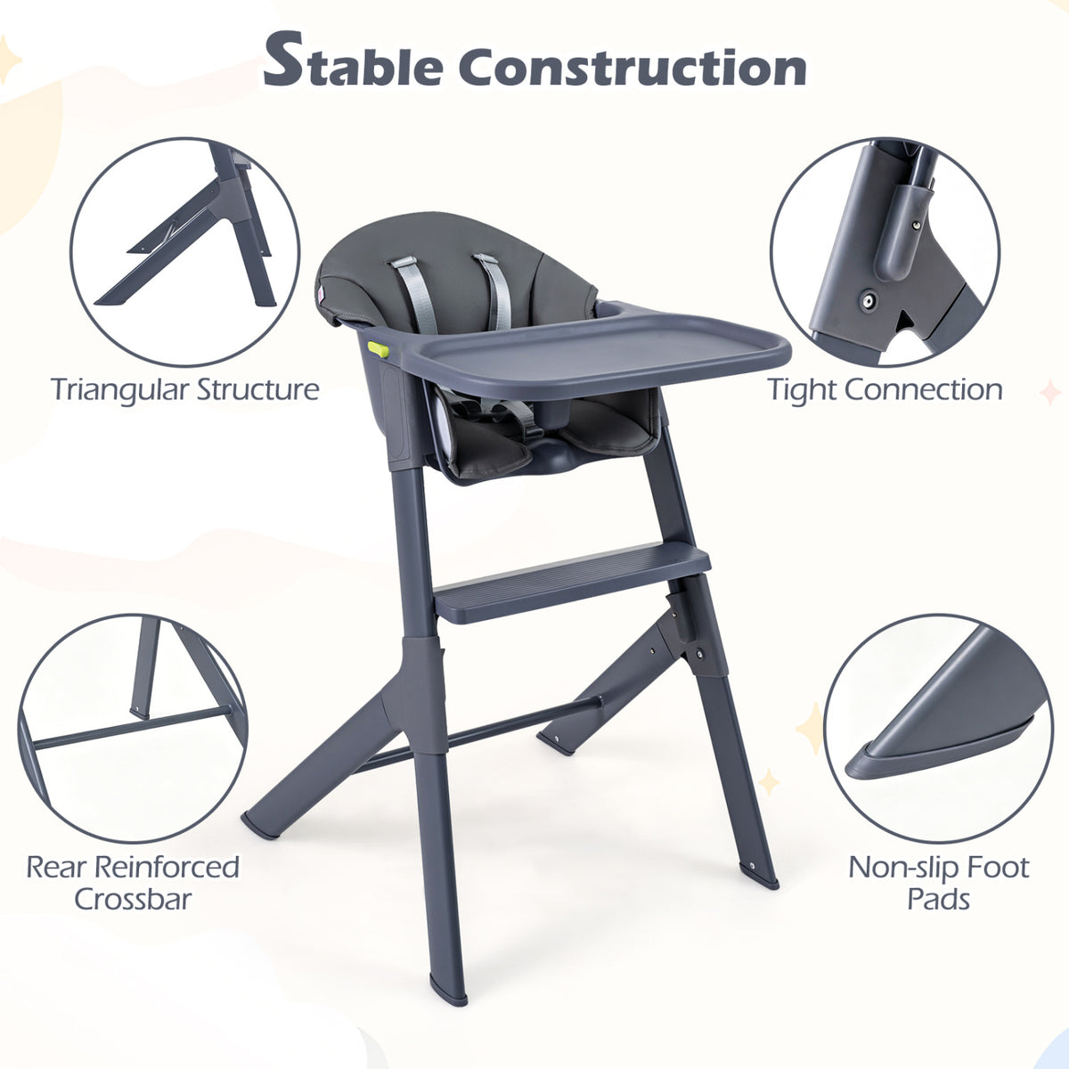 3-in-1 Convertible Baby High Chair with Tray and Footrest