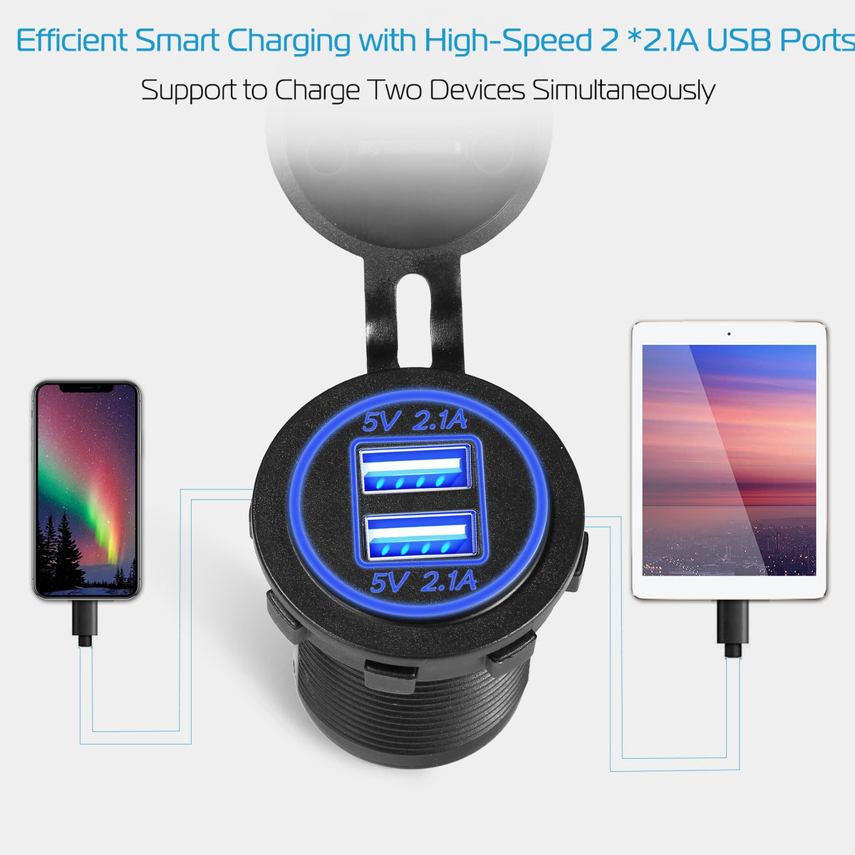 Dual USB Car Charger 12-24V Waterproof Cigarette Lighter Socket
