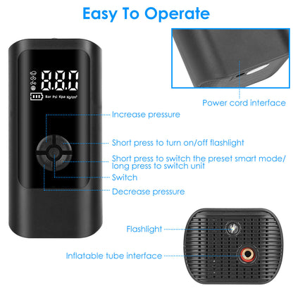 Portable Car Tire Inflator with LED Light & Digital Display