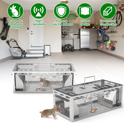 2-Pack Humane Rat Trap with Dual-Door Continuous Catch