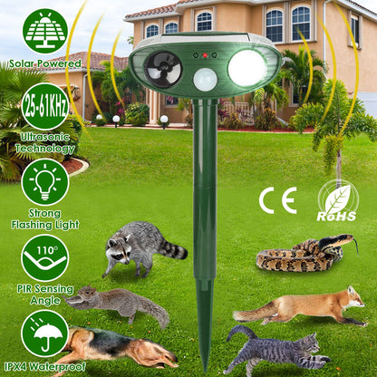 Solar Ultrasonic Animal Repeller with Motion Sensor & LED Light
