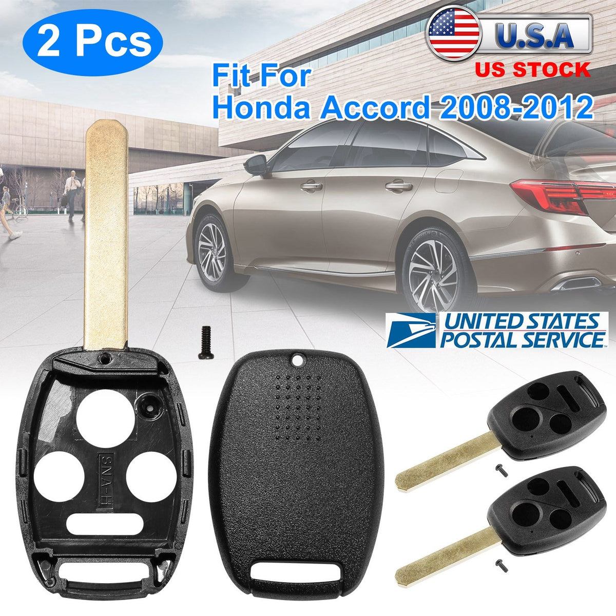 2Pcs Keyless Entry Remote Shell Case Fit For Honda Accord 2008-2012 Car Key Fob Pad Replacement N5F-S0084A N5F-A05TAA w/ Uncut Blade