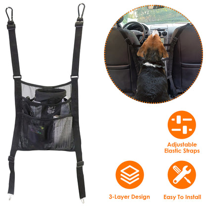 Car Mesh Organizer 3-Layer Seat Back Storage Net with Pet Barrier