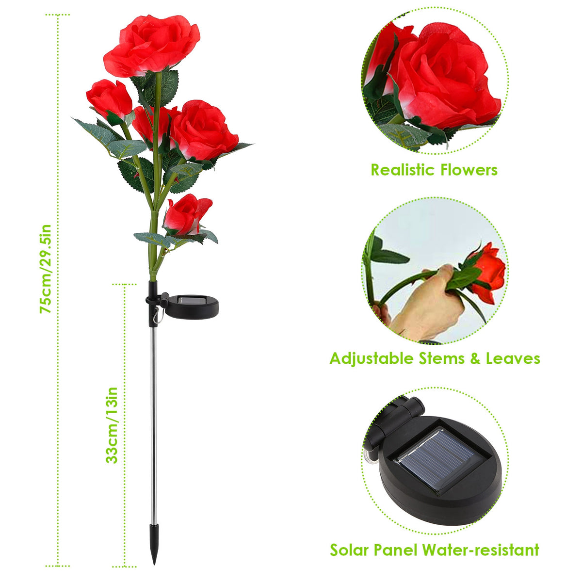 Solar Rose Flower Stake Lights - 2 Pack Outdoor Garden Decor