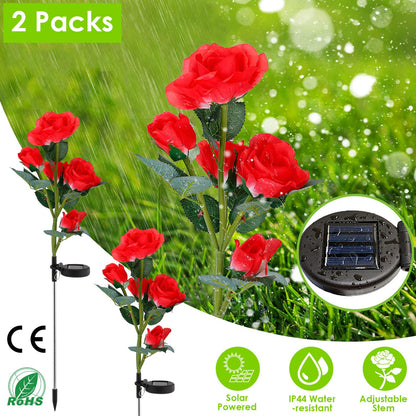 Solar Rose Flower Stake Lights - 2 Pack Outdoor Garden Decor