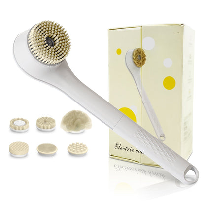 Electric Bath Brush Body Scrubber Rechargeable Massaging Spin Brush with 6 Shower Brush Heads 3 Rotating Modes Extended Handle