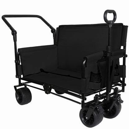 Folding Wagon Cart with Bench Seat & Canopy, 500lbs Capacity