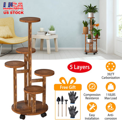 5 Tier Rolling Plant Stand with Wheels for Indoor Outdoor Use