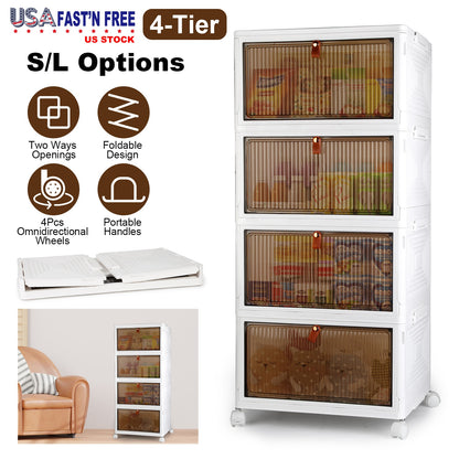 4-Tier Stackable Storage Bins with Wheels and Magnetic Door