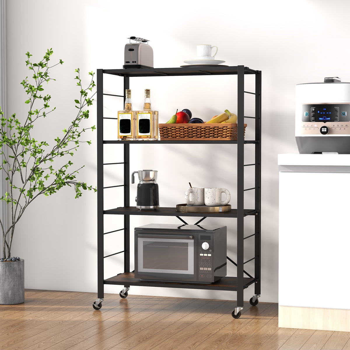 4-Tier Foldable Storage Rack with Wheels - 180 lbs Capacity