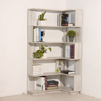 5-Tier L-Shaped Corner Bookshelf with 6 Open Shelves