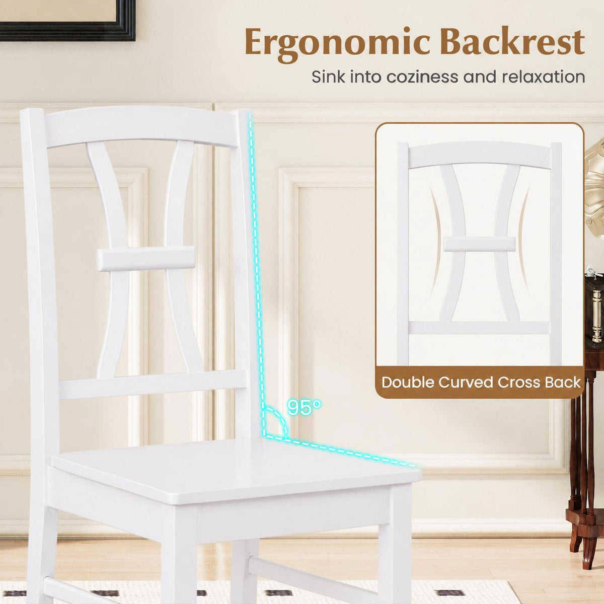 Dining Chairs Set of 4 with Cross Back and Rubber Wood Frame