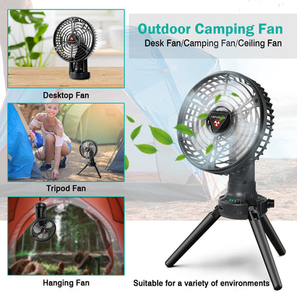 Camping Fan with LED Light & Power Bank - 270° Oscillating