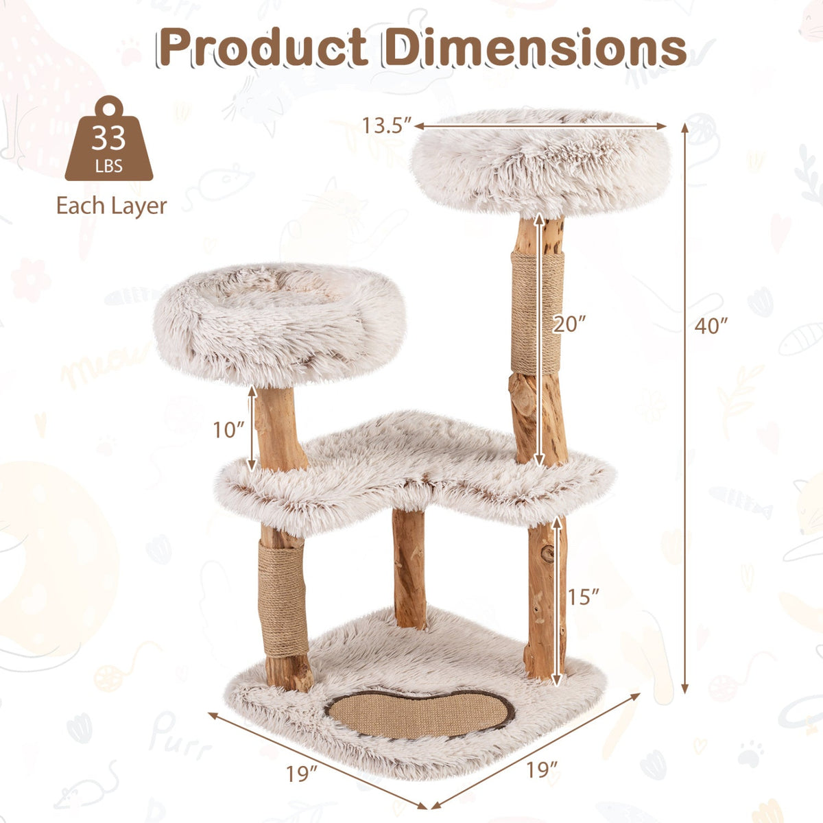 Cat Tree Tower with Natural Wood Branch and 2 Perches 40"