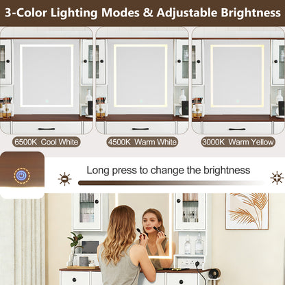 Makeup Vanity Table with Lighted Mirror and Power Outlets