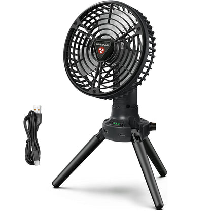 Camping Fan with LED Light & Power Bank - 270° Oscillating