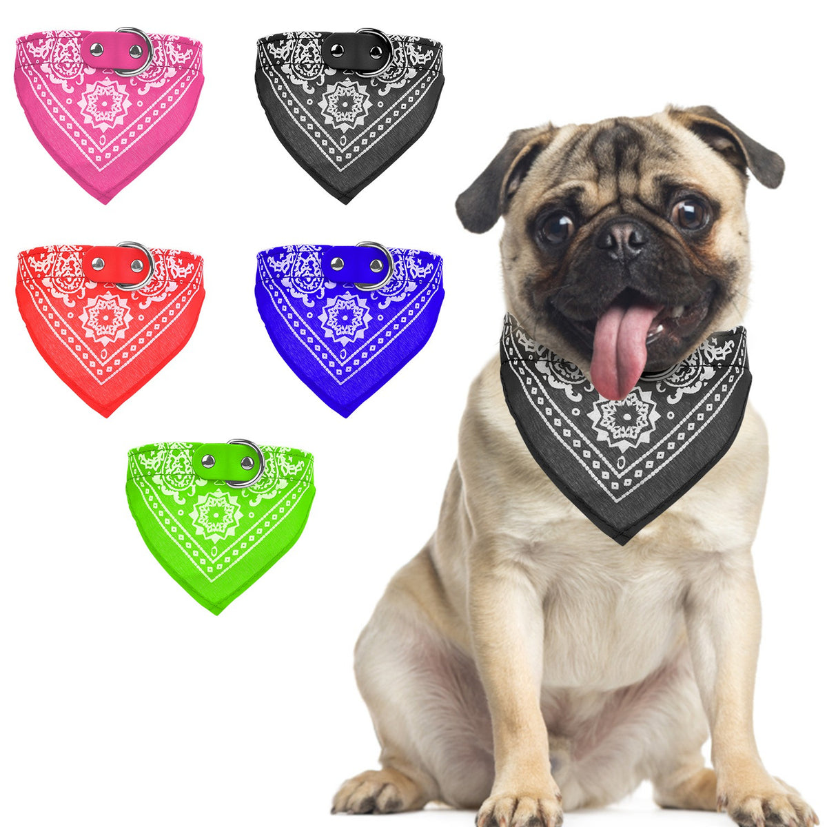 Dog Bandana Collar with Adjustable Leather Strap