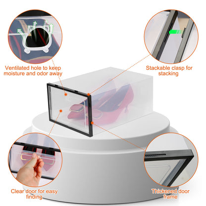 Collapsible Shoe Storage Boxes - Stackable Clear Organizer (6-Pack)