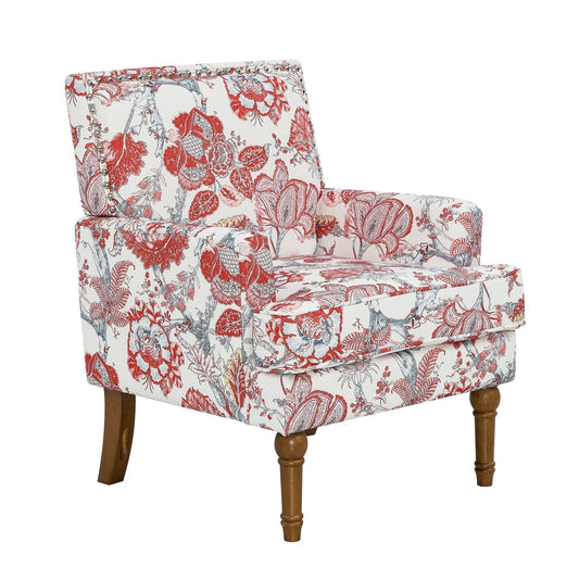 Floral Upholstered Accent Chair with Nailhead Trim