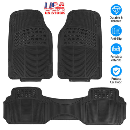 Car Floor Mats Set 3-Piece Heavy Duty PVC Rubber Trimmable