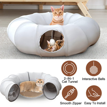 Cat Tunnel Bed with Interactive Balls & Cooling Mat
