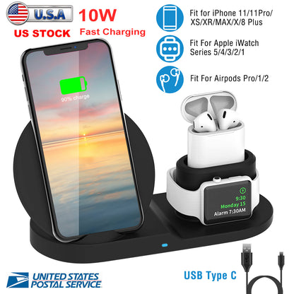 3-in-1 Wireless Charging Station 10W Fast Charge Dock